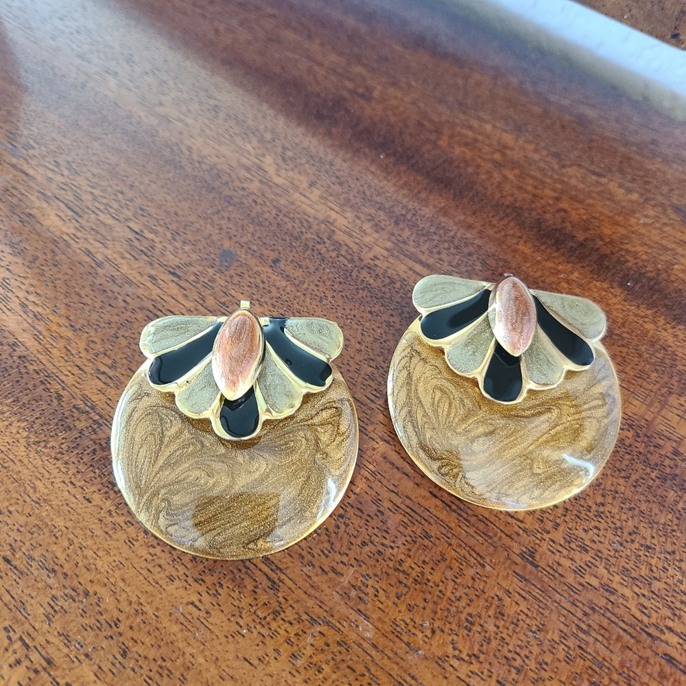 Beautiful enamel on gold metal earrings